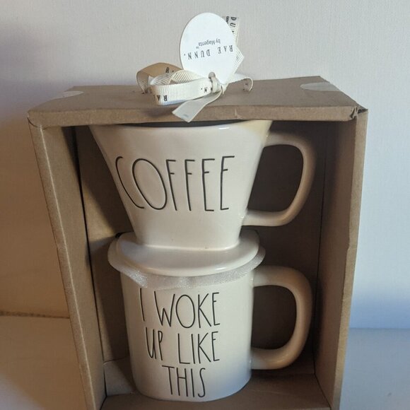 Rae Dunn Other - NWT Rae Dunn Ceramic Coffee Drip & Mug Set 'I Woke Up Like This' Kitchen Kitsch